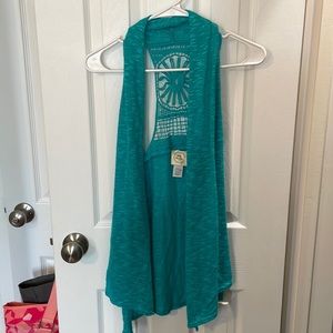 Turquoise sleeveless cardigan/ shawl